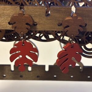 Hand Crafted Red Leaf Dangle Earrings